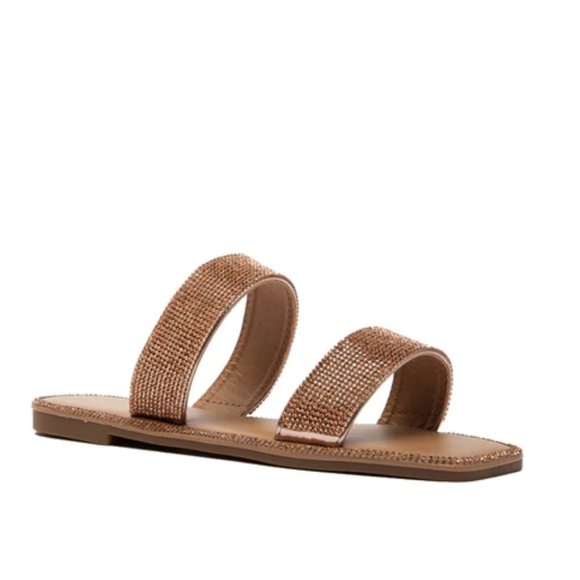 !! NEW !! Embellished Double Strap Square Toe Sandals in Rose Gold - Picture 2 of 12